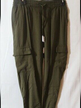 Olive Cargo Pants Elastic Waist Drawstring Straight Leg Women's Size M Old Navy